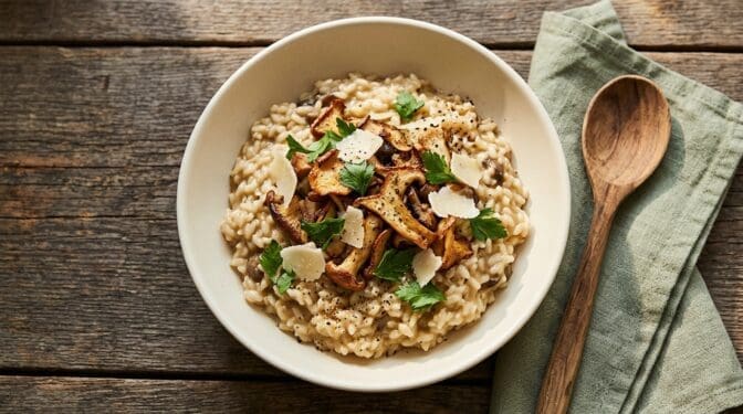 Wild mushroom risotto without the panic. Food & Drinks recipe photo.