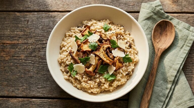 Wild mushroom risotto without the panic. Food & Drinks recipe photo.