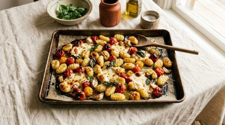 Sheet Pan Crispy Gnocchi with Tomatoes & Mozzarella