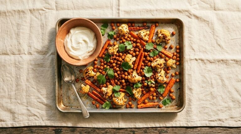 Sheet Pan Harissa Chickpeas with Roast Veg