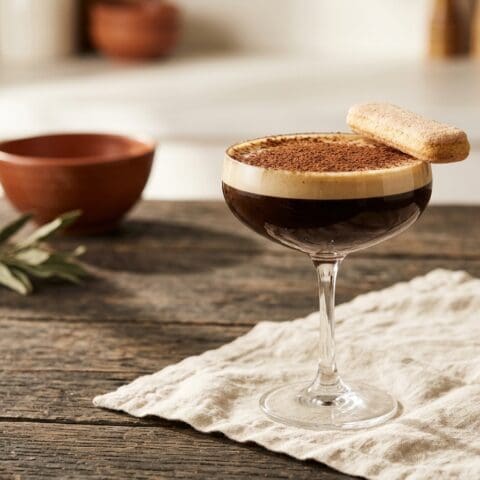 Tiramisu Espresso Martini cocktail variation of Espresso Martini. Food & Drinks recipe photo.