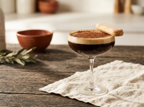 Tiramisu Espresso Martini cocktail variation of Espresso Martini. Food & Drinks recipe photo.