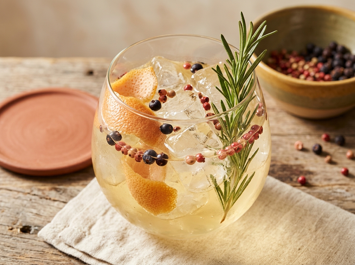 Spanish-style G&T cocktail variation of Gin and Tonic. Food & Drinks recipe photo.