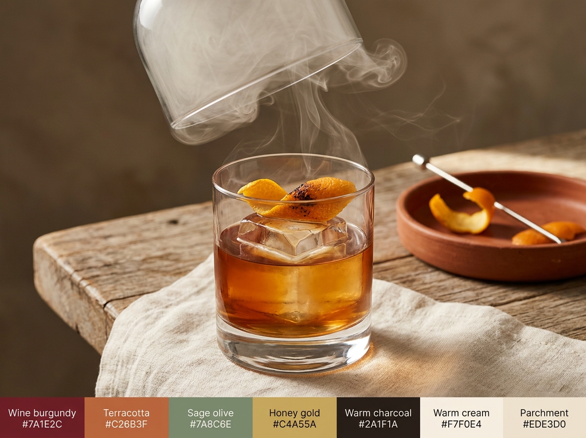 Smoked Old Fashioned cocktail variation of The Old Fashioned. Food & Drinks recipe photo.