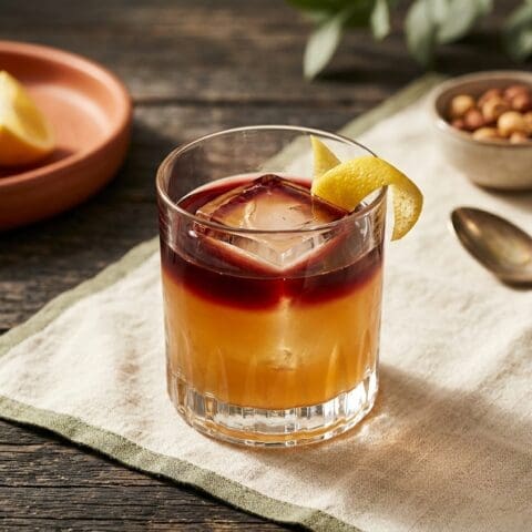 New York Sour cocktail variation of Whisky Sour. Food & Drinks recipe photo.