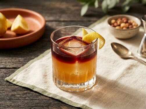 New York Sour cocktail variation of Whisky Sour. Food & Drinks recipe photo.