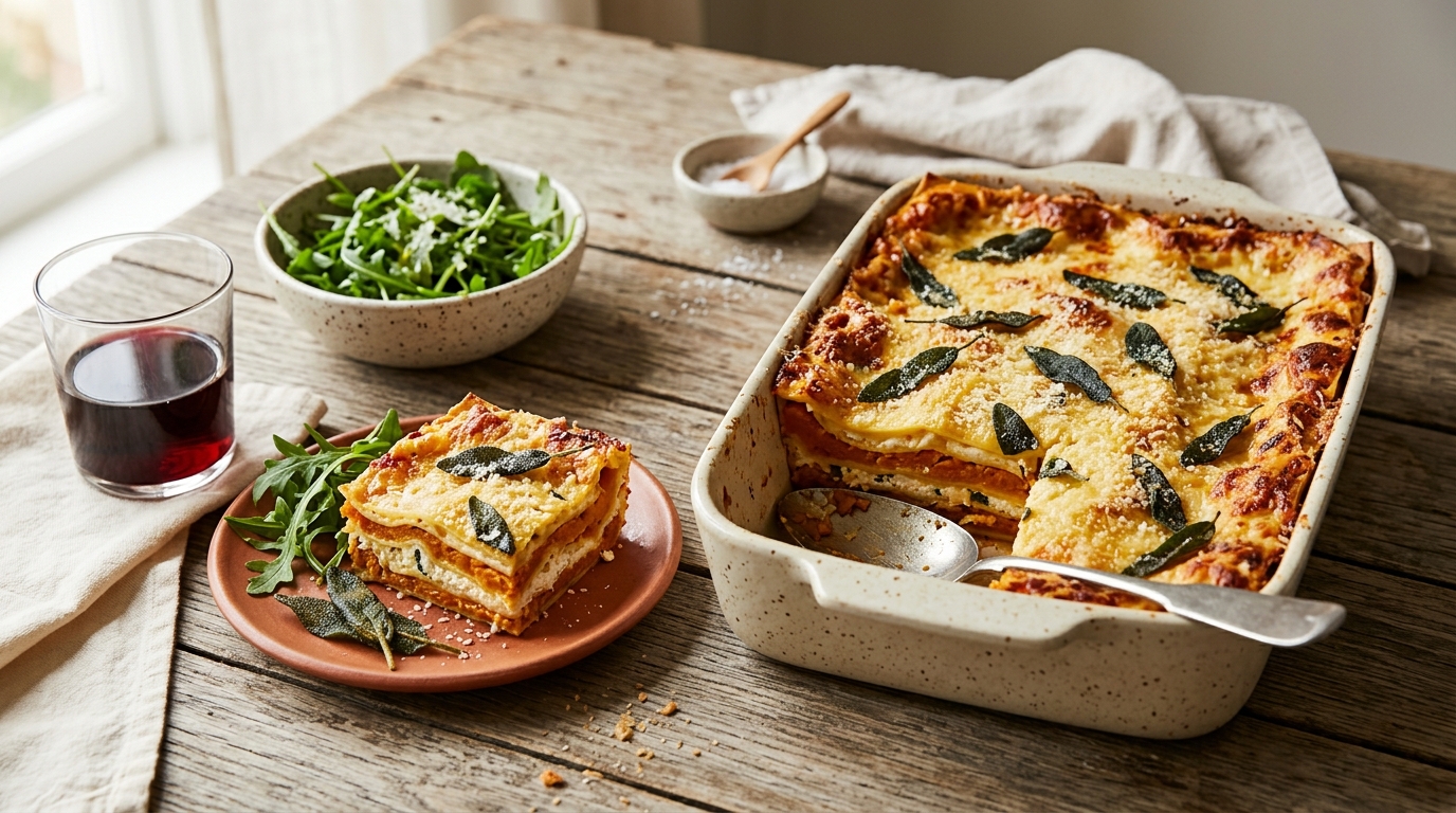 Roast pumpkin and ricotta lasagne